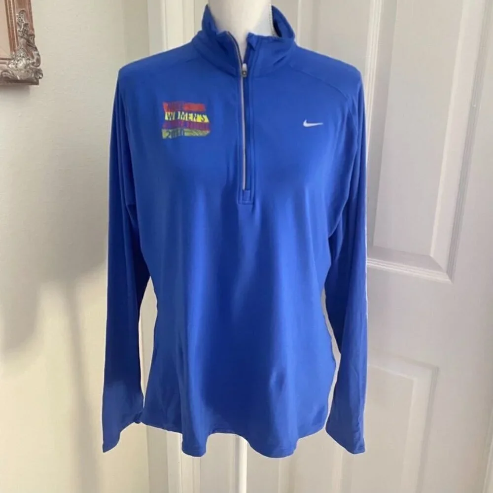 Nike Dri Fit 2010 Women's Marathon Half Zip Top Size XL Blue Swag Memorabilia B1